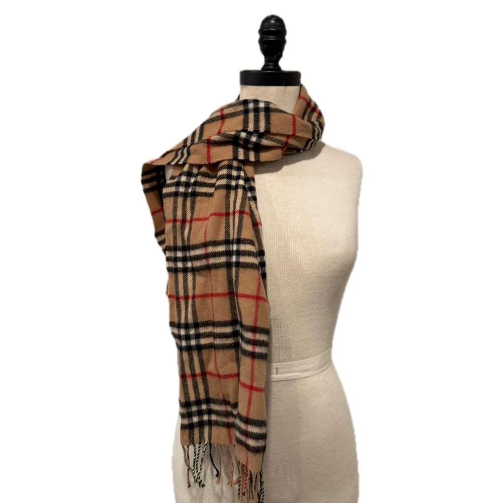 Burberry Tan and Red Check Scarf